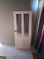 Mooie massief houten paneeldeur met glas in lood, Doe-het-zelf en Verbouw, Deuren en Horren, Ophalen, Gebruikt, 80 tot 100 cm