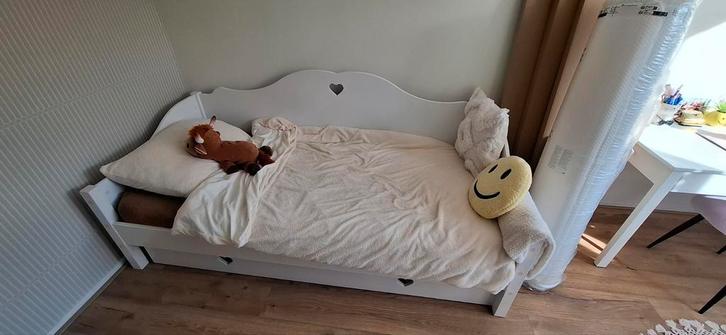 Leuk bed, Huis en Inrichting, Slaapkamer | Bedden, Gebruikt, Eenpersoons, 90 cm, Hout, Wit, Ophalen of Verzenden