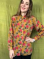 Vintage blouse, maat 40/42 - L/XL - roze & gele rozen - 90's, Maat 38/40 (M), Ophalen of Verzenden, Vintage, Roze
