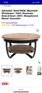 Mangohouten salontafel 70cm diameter, Ophalen, 50 tot 100 cm, Rond, 50 tot 100 cm