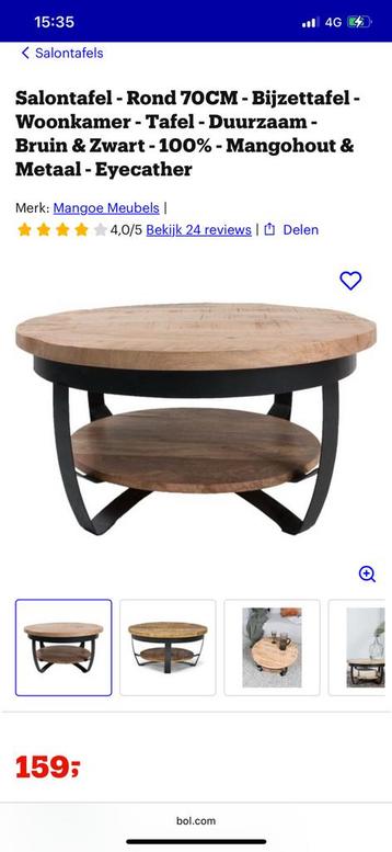 Mangohouten salontafel 70cm diameter beschikbaar voor biedingen