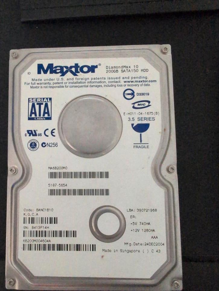 Maxtor DiamondMax 10 200GB SATA HDD, Computers en Software, Harde schijven, Gebruikt, Desktop, Intern, HDD, SATA, Ophalen of Verzenden
