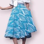 Swingrok cirkelrok blauw wit grafisch recycled mt 36 tm 44, Maat 38/40 (M), -, Blauw, -