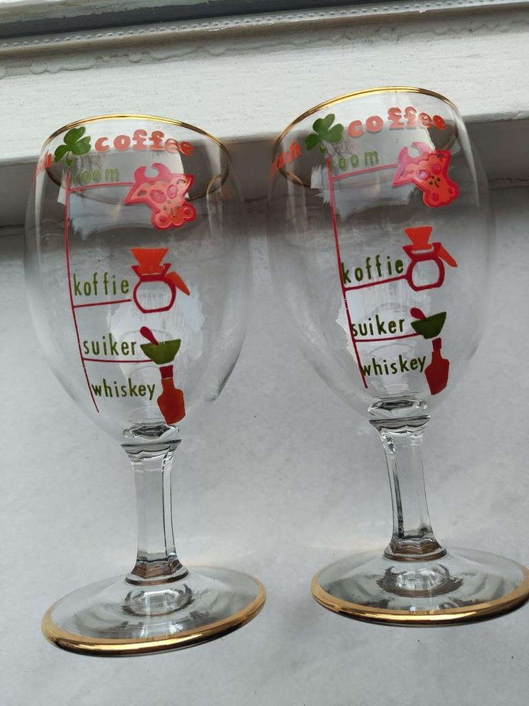 2 Retro Irish coffee glazen room-koffie-suiker whiskey, Ophalen of Verzenden, Huis en Inrichting