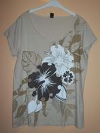 Shirt, beige met print bloem,mt. XL,  oksel 55 cm., Beige, Maat 46/48 (XL) of groter, Nieuw, Ophalen of Verzenden