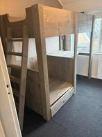 Hoogslaper van steigerhout met bureau en bankje, Huis en Inrichting, Ophalen, Gebruikt, Eenpersoons, 160 tot 180 cm