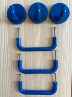 Vintage HEWI 3 handdoekhaakjes en 3 greepjes kobaltblauw, Ophalen of Verzenden, Gebruikt, Blauw, Overige typen