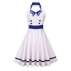 Wit blauwe rockabilly jurk vintage dames vrouwen, Verzenden, Nieuw, Knielengte