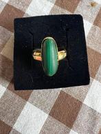 Klassieke ring van 14 karaat goud en natuurlijke Malachite, Sieraden, Tassen en Uiterlijk, Goud, Goud, Met edelsteen, 17 tot 18