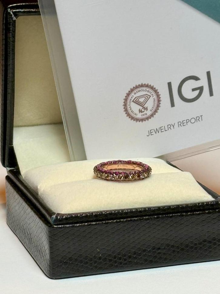 Gouden ring met natuurlijke diamant & robijn totaal 4,54ct!, Sieraden, Tassen en Uiterlijk, Ringen, Nieuw, Dame, 17 tot 18, Goud