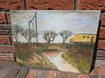 Prachtig schilderij Landscape With Train by Frank Van Wegel, Antiek en Kunst, Kunst | Schilderijen | Klassiek, Ophalen of Verzenden