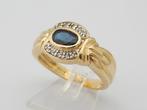 18 karaat Gouden Ring Damesring met 10 Diamanten en Saffier, Sieraden, Tassen en Uiterlijk, Ringen, Nieuw, Ophalen of Verzenden