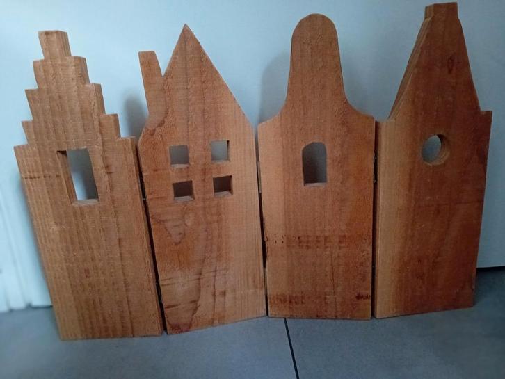 Houten Grachtenpanden - Decoratie, Huis en Inrichting, Woonaccessoires | Wanddecoraties, Ophalen of Verzenden