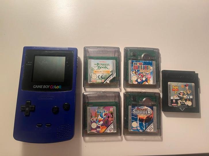 Paarse Gameboy Color + 5 Spelletjes (Perfecte Staat), Spelcomputers en Games, Games | Nintendo Game Boy, Gebruikt, Overige genres