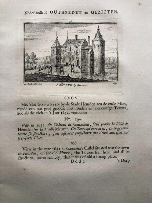 196 / Heusden Kasteel Sansoye Kopergravure 1732, Antiek en Kunst, Kunst | Etsen en Gravures, Ophalen of Verzenden