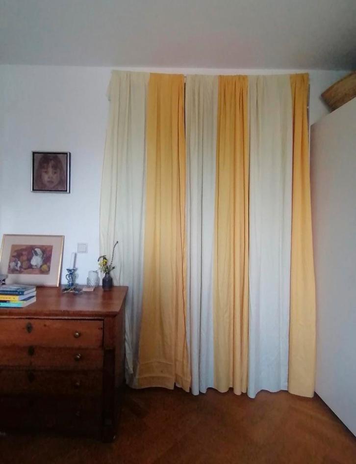 Geel, witte katoenengordijnen, Huis en Inrichting, Stoffering | Gordijnen en Lamellen, Zo goed als nieuw, 200 cm of meer, Wit