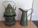 Donkergroen emaille lampetkan + ketel + petroleumstel, Antiek en Kunst, Antiek | Emaille, Ophalen of Verzenden