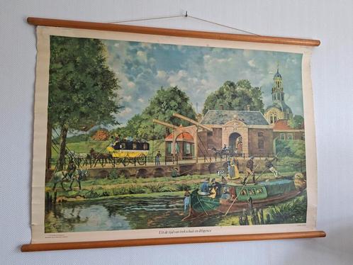 Originele schoolplaat de trekschuit en diligence, Antiek en Kunst, Antiek | Schoolplaten, Geschiedenis, Ophalen of Verzenden