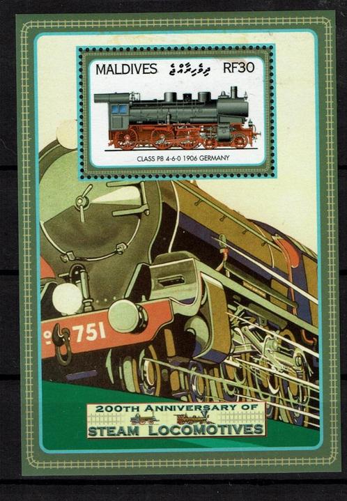 maldives 2004 pf blok treinen spoorwegen railroad trains 2, Postzegels en Munten, Postzegels | Thematische zegels, Postfris, Treinen