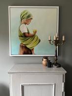 Olieverf schilderij 80x80 in witte baklijst, Huis en Inrichting, Woonaccessoires | Schilderijen, Tekeningen en Foto's, Ophalen