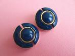 jwg Grote vintage 80s oorbellen goud kl petrol blauw clips, Sieraden, Tassen en Uiterlijk, Antieke sieraden, Verzenden, Overige materialen