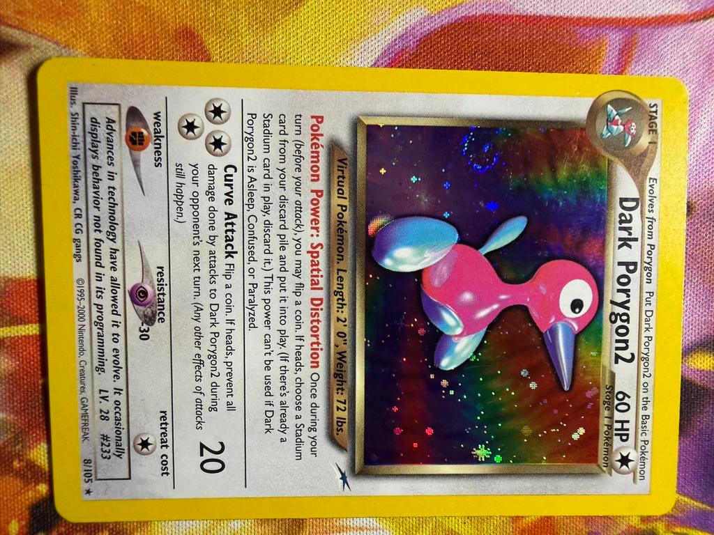 Dark Porygon2 - Team Rocket + swirl - Pokémonkaart, Ophalen of Verzenden, Gebruikt, Losse kaart, Foil