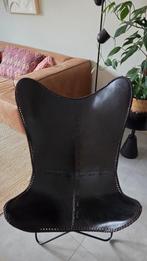 Zwarte leren vlinderstoel, Huis en Inrichting, Stoelen, Ophalen, Zo goed als nieuw, Zwart