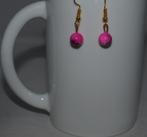 oorbellen van roze/zwarte jade met goudkleurige oorhaken, Sieraden, Tassen en Uiterlijk, Oorbellen, Overige materialen, Hangers