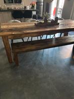 Robuuste teak houten eettafel met bankje, Antiek en Kunst, Ophalen