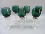 Roemer glazen wit met groene kelk set van 6, Antiek en Kunst, Antiek | Glas en Kristal, Ophalen of Verzenden