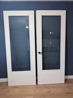 Dubbele houten tussendeuren met glas, Ophalen, Gebruikt, 80 tot 100 cm, 215 cm of meer