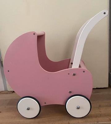 Playwood-Houten poppenwagen  klassiek dichte zijkant roze beschikbaar voor biedingen