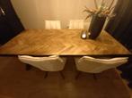 Stijlvolle visgraat tafel & 4 stoelen-nu 425,-, Overige materialen, Gebruikt, 200 cm of meer, Vijf personen of meer