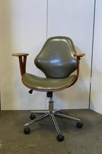 Bureaustoel retrostyle hout met groen kunstleer, Ophalen, Gebruikt, Onbekend, tweedehands artikel, Bureaustoel