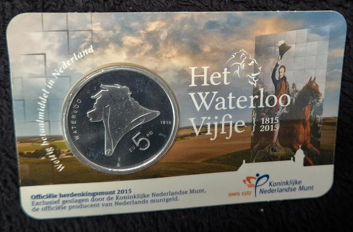 het WATERLOO VIJFJE 2015 nieuw in coincard, Postzegels en Munten, Munten | Nederland, Euro's, Vóór koninkrijk, Ophalen of Verzenden