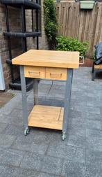 HOUTEN KEUKEN TROLLY MET 2 LADES, Huis en Inrichting, Tafels | Sidetables, Ophalen of Verzenden, Zo goed als nieuw, 25 tot 50 cm