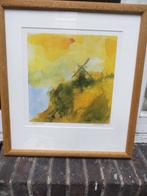 Prachtige Aquarel v/e Molen  op een rots/hoogte gesigneerd, Ophalen, Minder dan 50 cm, Zo goed als nieuw, Schilderij