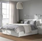 MALM Bed frame, high, w 4 storage boxes, white, 140x200 cm, Ophalen, Wit, Tweepersoons, 140 cm