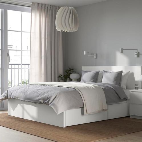 MALM Bed frame, high, w 4 storage boxes, white, 140x200 cm, Huis en Inrichting, Slaapkamer | Bedden, Zo goed als nieuw, Tweepersoons