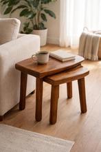 Vintage Brutalist Bijzettafels – Massief Hout, Minder dan 45 cm, Minder dan 55 cm, Gebruikt, Vintage