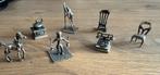 7 miniatuur zilver telefoon paard stoel koffiemolen juk trap, Antiek en Kunst, Ophalen of Verzenden, Zilver