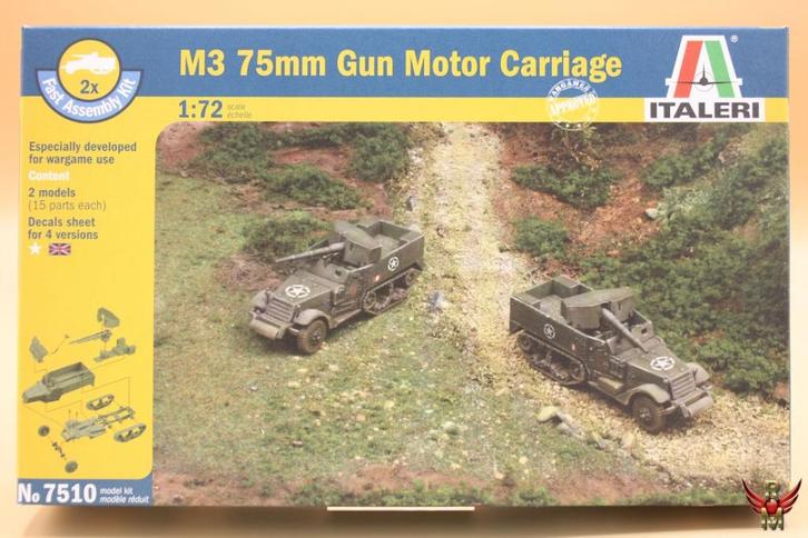 Rowasp | Italeri 1/72 M3 75mm Gun Motor Carriage, Hobby en Vrije tijd, Modelbouw | Auto's en Voertuigen, Nieuw, Truck, 1:50 of kleiner