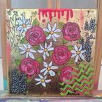 Schilderij met bladgoud - 20x20 cm, Antiek en Kunst, Ophalen of Verzenden