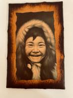 Wanddecoratie. Houten paneel lachend Inuit / Eskimo meisje., Antiek en Kunst, Ophalen