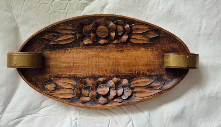 Unieke houten fruitschaal, houtsnijwerk bloemen dienblad, Antiek en Kunst, Kunst | Beelden en Houtsnijwerken, Ophalen of Verzenden