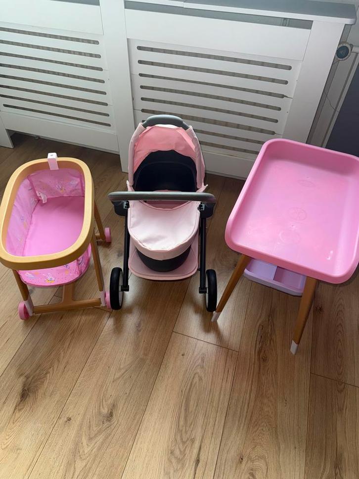 Babyborn Smoby 2in1 set: kinderwagen, wieg, verschoontafel, Kinderen en Baby's, Speelgoed | Overig, Zo goed als nieuw, Meisje