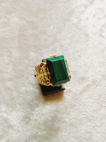  Mooie Goud op Zilveren Art Deco Ring met Malachiet -17 - 18 beschikbaar voor biedingen