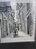 Noorwegen, Houtsnede , Bruggen, Bergen, Straatje, Antiek en Kunst, Kunst | Litho's en Zeefdrukken, Ophalen