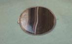 Antiek zilveren broche met streepagaat, Ophalen of Verzenden, Zilver, Broche, Met edelsteen