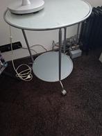 Bijzettafeltje, rond, metaal met melkglas, Huis en Inrichting, Tafels | Bijzettafels, Minder dan 55 cm, Metaal of Aluminium, Rond